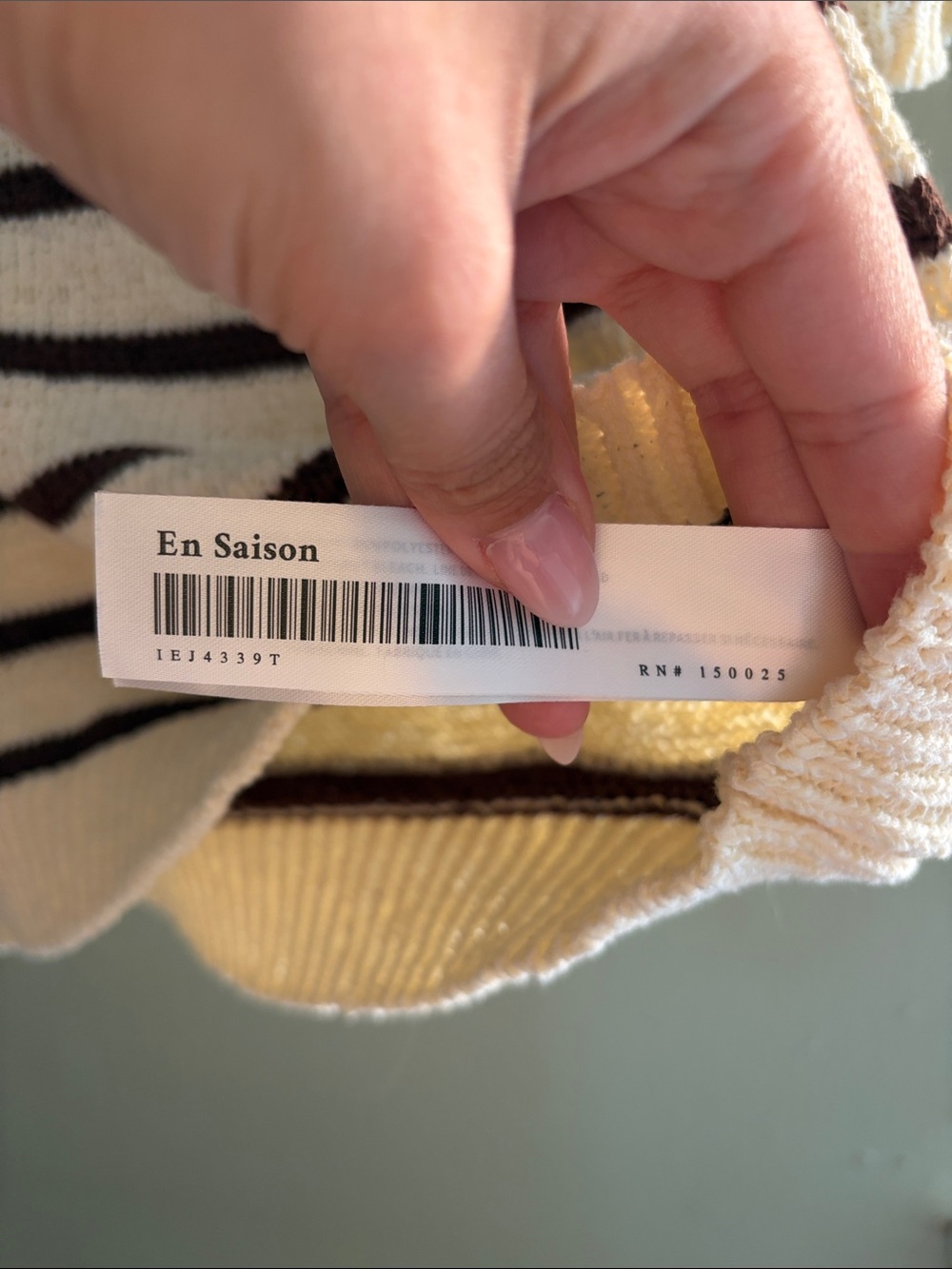 En Saison Cream and Brown Striped Short Sleeve Crew Sweater - Picture 4 of 9